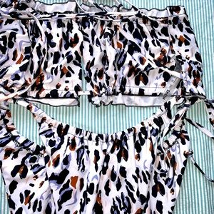 String bikini, bold white/ black/ brown print, 3X